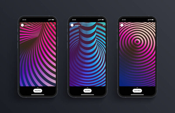 Рассказы социальных сетей Шаблон дизайна карусели на экране фотореалистичного смартфона