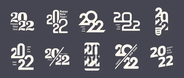 2022 Felice anno nuovo logo vettoriale diverse variazioni impostate sullo sfondo — Vettoriale Stock