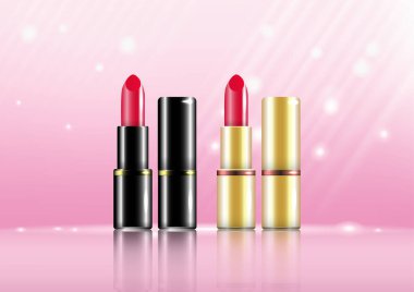 Ruj gerçekçi vektör reklam pankartı ve parlak. Ruj modelleme 3d illüstrasyon.