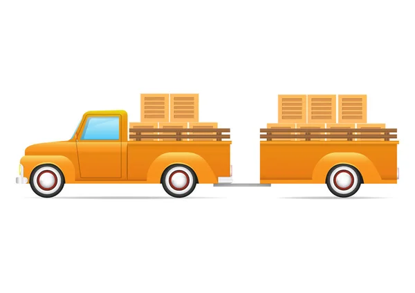 Sárga Retro Autó Elszigetelt Fehér Háttér Sárga Pickup Teherautó Oldalnézetben — Stock Vector