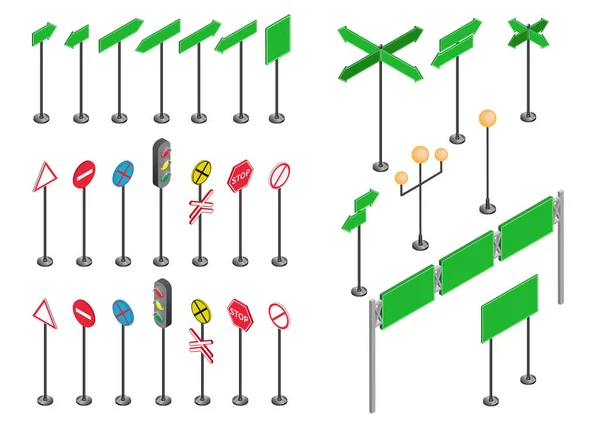 Conjunto Señales Tráfico Isométricas Aisladas Sobre Fondo Blanco Para Creación — Archivo Imágenes Vectoriales