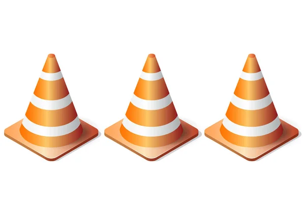 Isometric Realistic Traffic Cones Set Isolated White Background — Stock Vector
