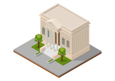 İzometrik mahkeme binası. Şehir mimarisi kamu binası.