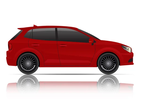 Vista Lateral Realista Del Coche Hatchback Rojo Ilustración Vectorial — Vector de stock