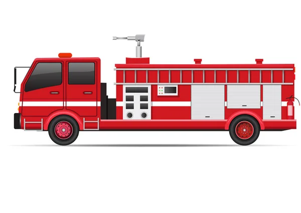 Realistic Fire Truck Side View Isolated White Vector Illustration — Stock Vector