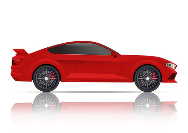 Realistic Red Sport Coupe Car Side View Vector Illustration — Stockový vektor