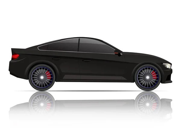 Realistische Zwarte Coupe Auto Zijaanzicht Vectorillustratie — Stockvector