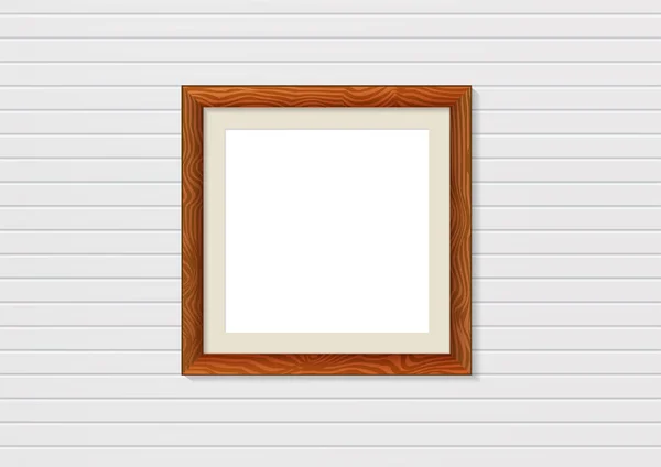 壁に木製の写真フレームモックアップ — ストックベクタ