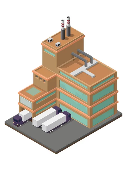 Entrepôt Bâtiment Industriel Avec Transport Livraison Vecteur Isolé Concept Isométrique — Image vectorielle