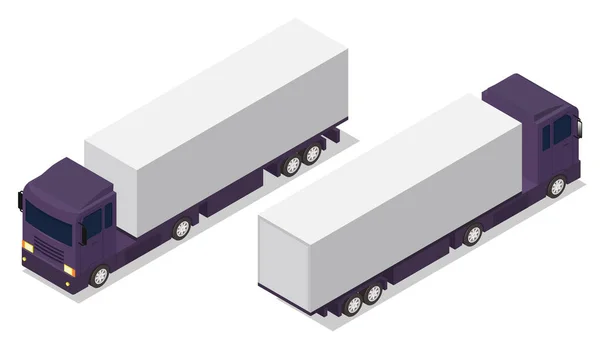 Isometrische Vrachtwagen Aanhangwagen Met Container Cargo Levering Voertuig Template Vector — Stockvector