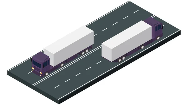 Ισομετρική Ρυμουλκούμενο Φορτηγό Εμπορευματοκιβώτιο Στην Εθνική Οδό Διανυσματικός Φορέας Του — Διανυσματικό Αρχείο