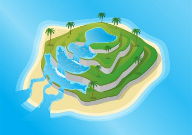 Teraslı arazisi olan Isometric adası. Vektör illüstrasyonu