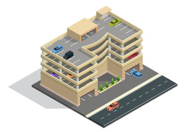 İçinde araba olan çok katlı bir otopark. Vektör illüstrasyonu