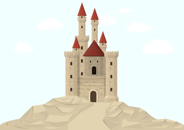 Castelo Medieval Isolado Sobre Fundo Branco Ilustração Vetorial — Vetor de Stock