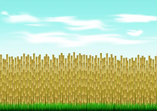 Clôture Bambou Paysage Avec Fond Bleu Ciel Illustration Vectorielle — Image vectorielle