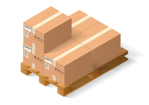 Dřevěná Paleta Krabicí Izolované Bílém — Stockový vektor