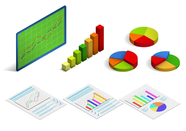 Gráfico Estatístico Isométrico Curva Ilustração Vetorial —  Vetores de Stock