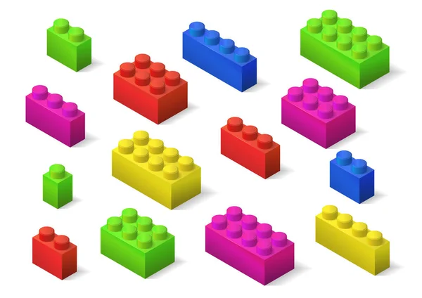 Çok Renkli Çocuk Oyuncakları Üreticisi Izometrik Tuğla — Stok Vektör
