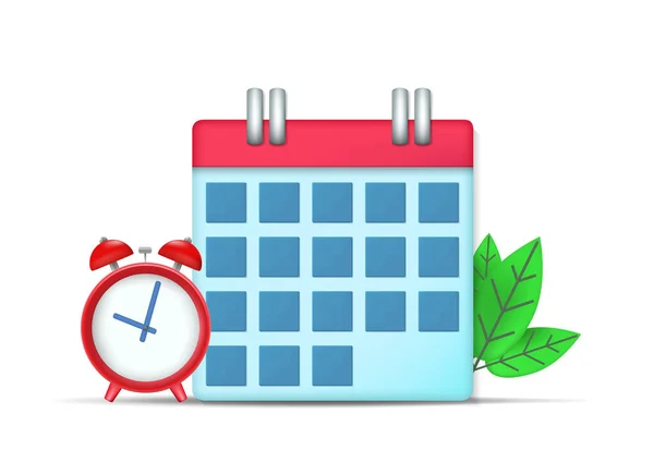 Calendario Icono Del Reloj Con Hojas Aislado Sobre Fondo Blanco — Vector de stock