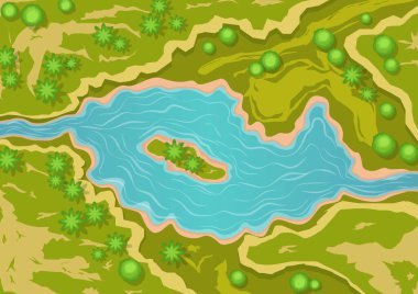 Doğal nehir ve göl havadan görünüyor.