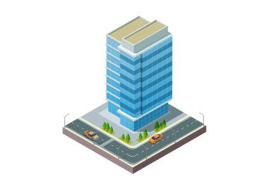 Isometric modern building with highway