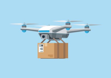 Bir Karton Paketle Uçan Düz Vektör Taşıyıcı İHA Çizimi