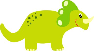 Çizgi film tarzında şirin yeşil triceratops dinozoru. Çocuklar için kalp pili. Beyaz arkaplanda vektör çizimi