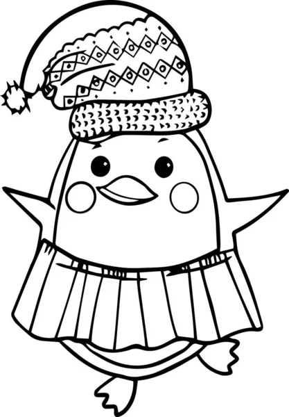 Webručně Kreslený Tučňák Klobouku Sukni Pro Blahopřání Sezónní Menu Doodle — Stockový vektor