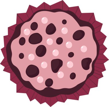 Kremalı, çikolatalı ve incili WebCupcake. Beyaz arkaplanda vektör illüstrasyonu