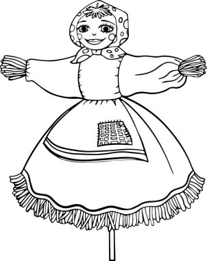 Shrovetide için bir hediye kartı, üzerinde bir korkuluk var. Geleneksel Rus kış tatili. Çocuklar için Boyama Kitabı