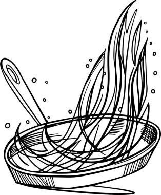 Ateşli bir WebA kızgın tava. Çocuklar ve yetişkinler için boyama putları. Beyaz arkaplanda vektör illüstrasyonu