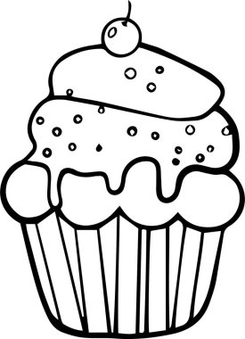 Kirazlı ve kremalı WebCupcake. Beyaz arkaplan üzerinde vektör illüstrasyon vektörü çizimi