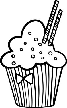 Kremalı ve waffle tüplü WebCupcake. Beyaz arkaplan üzerinde vektör illüstrasyon vektörü çizimi