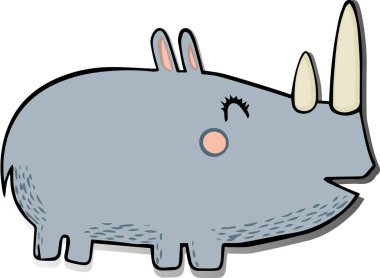 Küçük şirin gergedan, kartpostallar ve çıkartmalar için. Beyaz arkaplanda vektör illüstrasyonu