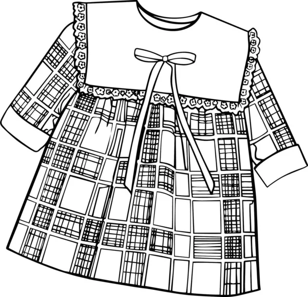 女の子のための正方形の襟付きWebcuteプレイドレス 子供や大人のための着色本の概念 白い背景にベクトルイラスト — ストックベクタ