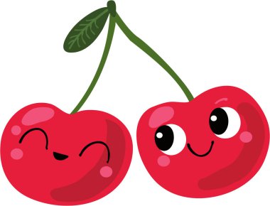 Kawaii tarzında çilek. Beyaz arkaplan üzerindeki vektör grafikleri..