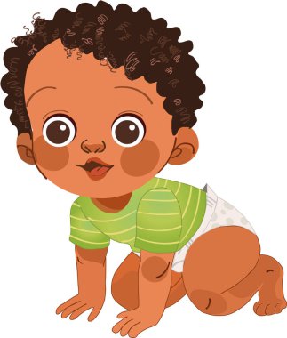 Yeşil tişörtlü ve bez bezli küçük bir çocuk. Tasarım için modern bir tasarım şablonu. Beyaz arka plan. Çocuk.