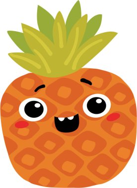 Kawaii stilinde web ananası. Beyaz arkaplanda vektör grafikleri. Doğal dekorasyon.