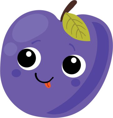 WebA kawaii tarzı erik. Beyaz arkaplanda vektör grafikleri. Doğal dekorasyon.