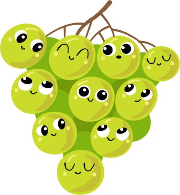 Kawaii tarzında web üzümleri. Beyaz arkaplanda vektör grafikleri. Doğal dekorasyon.