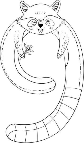 Weba的浣熊形式的第九个数字 白色背景上的装饰图标 用于着色的轮廓矢量 — 图库矢量图片