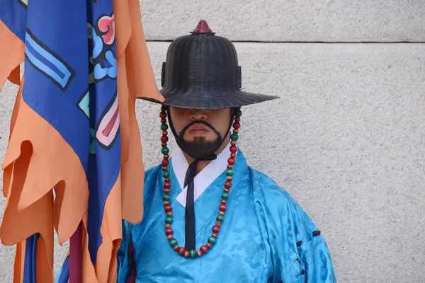 Koreanische Garde steht vor dem Gyeongbokgung-Palast — Stockfoto
