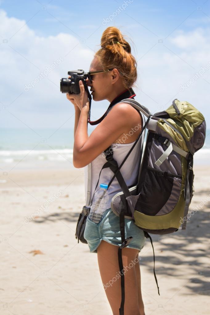 woman traveler on the beach