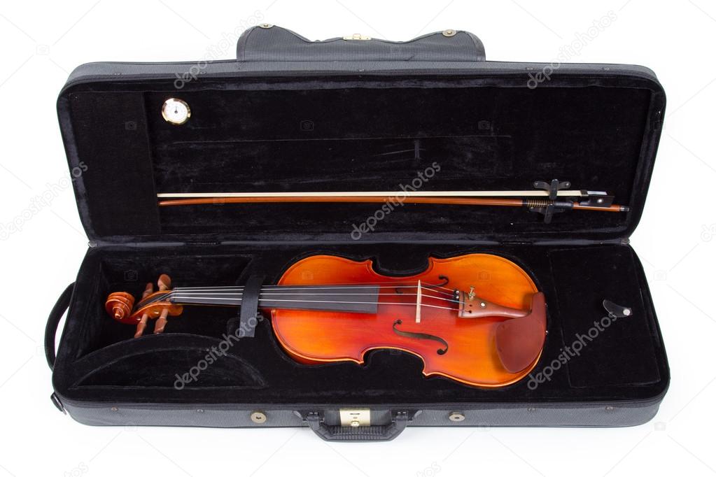 Violin and bow on white background