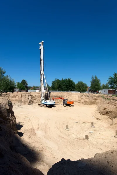 Installatie Van Fundering Van Het Huis Bouwplaats — Stockfoto