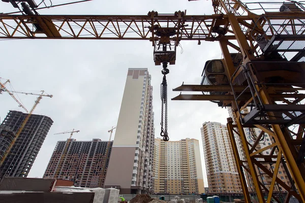 Invierno Obras Construcción Producción Grúas Torre Vivienda Social —  Fotos de Stock