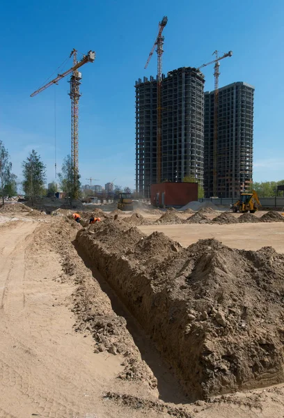 Bouw Van Wegen Binnenplaats Bouwplaats Productie Van Appartementen Sociale Woningen — Stockfoto