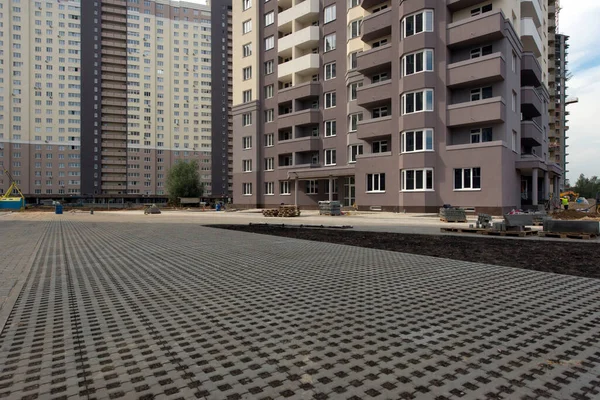 Road Construction Courtyard Area Construction Site Production Apartments Social Housing — Stock Photo, Image