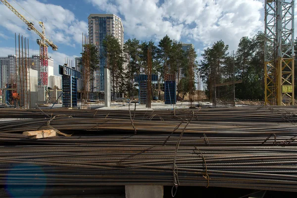 Αποθήκη Rebar Στο Εργοτάξιο Παραγωγή Διαμερισμάτων Κοινωνική Κατοικία Εικόνα Αρχείου