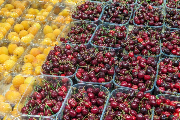 Frische Kirschen und Aprikosen — Stockfoto